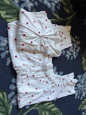 H&M White Pajama Set with Red Heart Print